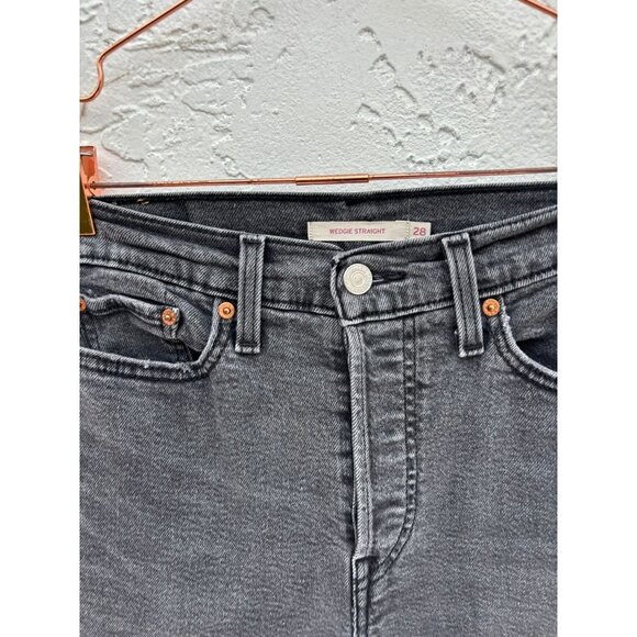 Levis Womens Wedgie Straight Cut Tattered Jeans Acid Black Size 28 - Picture 12 of 13